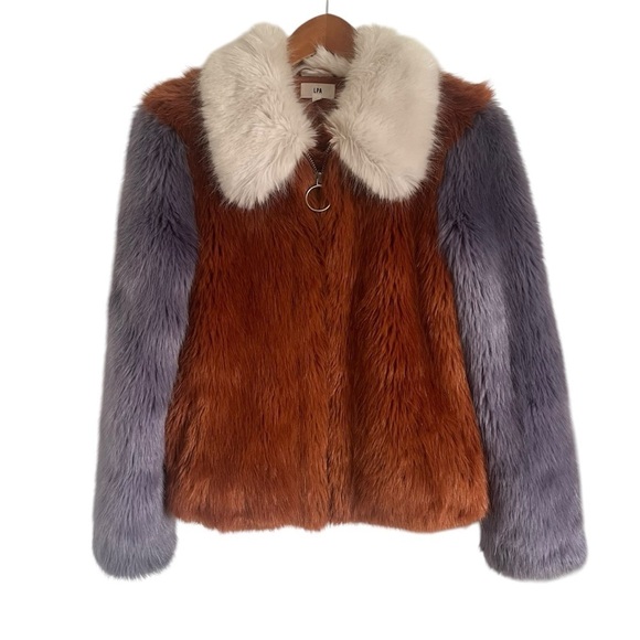 LPA *Celebrity Favorite* Faux Fur Color Block Jacket 413 in Rust & Lilac - Picture 8 of 16